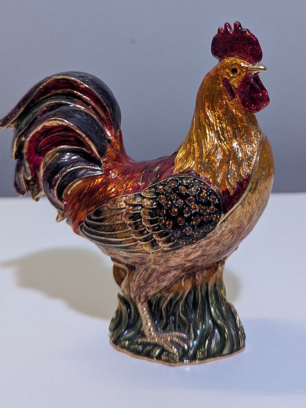 Enamel, Gold, & Crystal Rooster Trinket Box
